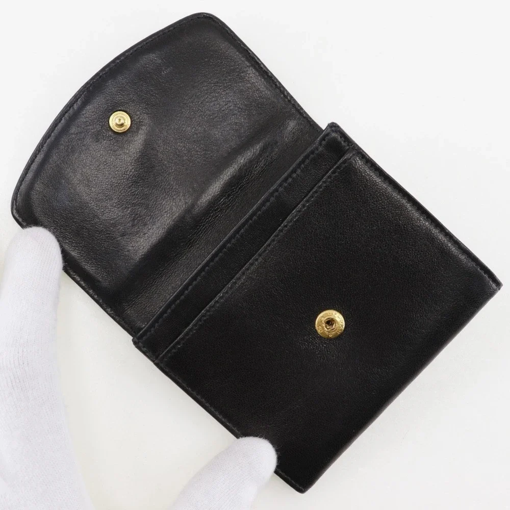 CHANEL Black Lambskin Leather Logo Wallet